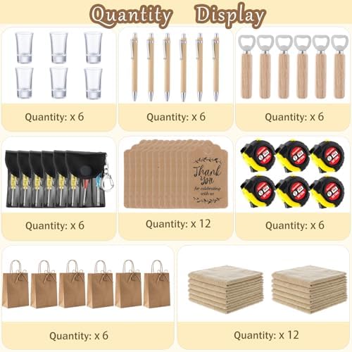Leinuosen 6 Set Kraft Baby Shower Game Prizes for Men Baby Shower Guest Gifts for Winners with Cleaning Cloth Bottle Opener Screwdriver Tape Measuring Keychain Multi Tool Pen Kraft Gift Bags - Image 3