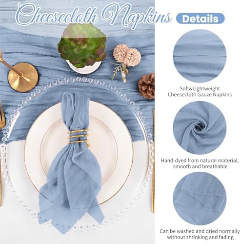 50 Pack Dusty Blue Cloth Napkins 20x20Inch Cheesecloth Napkins - Image 4