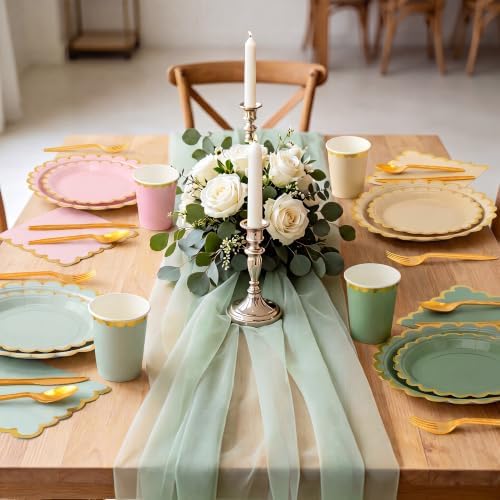 Kochorie 140PCS Sage Green & Pink Disposable Dinnerware Set for 20 Guests - Image 6