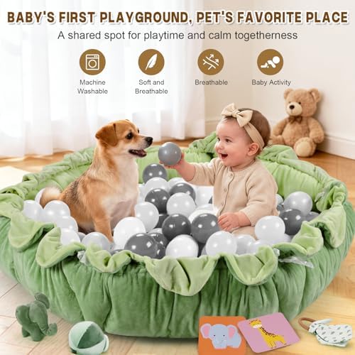 5-in-1 Baby Activity Gym & Play Mat with 6 Hanging Toys, Tummy Time Mat & Cards - Extra Large, Reversible Machine Washable Pad - Gift for Newborns, Infants 0-12 Months, Green - Image 6
