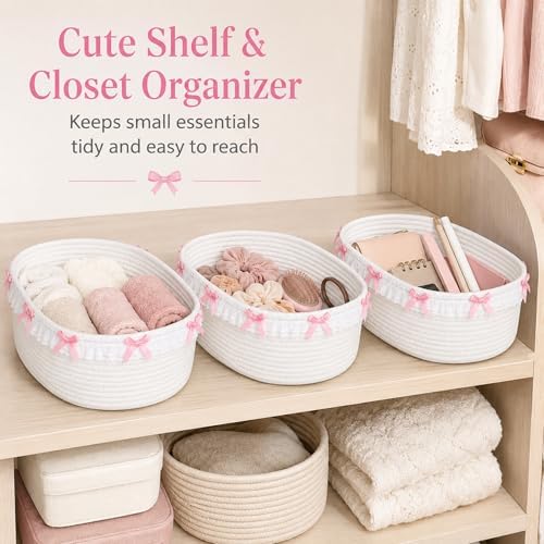 SiliFine 3 Pcs Pink Bow Storage Basket Cute Basket for Gifts Empty - Image 6