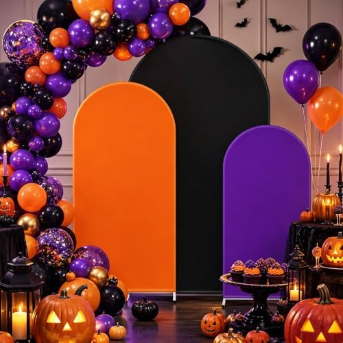 FYSUIMU 3 Pcs Halloween Arch Backdrop Covers Orange Black Purple Stretchy Spandex Arch Stand Fabric Cover for Wedding Birthday Baby Shower Party Photo Booth Decoration (4ft/5ft/6ft) - Image 7