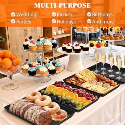 SpaceTrove 8-Pack Serving Tray Set, Reusable Plastic Serving Platter for Party Supplies, Entertaining, Grilling Accessories, Stackable Kitchen Snack Container for Dessert, Fruit, Cookie, (Black) - Image 7