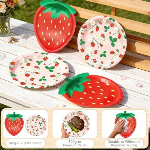 Strawberry Paper Plates Set, Strawberry Birthday Party Decorations, 50Set - Image 4