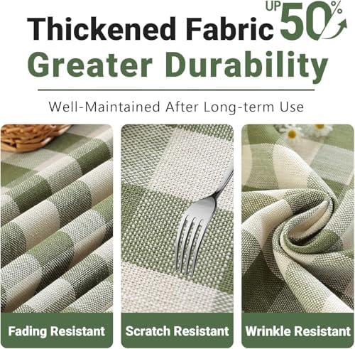 Laolitou Spring Green Gingham Tablecloth Round Tables Checkered Buffalo Plaid Table Cloth Cotton Linen Farmhouse Tablecloths Washable Wrinkle Free for Picnic Kitchen, 60", 2-4 Seats - Image 4