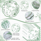 Funnymoom 200 Pcs Sage Green Floral Party Decorations Paper Plates Serve 50 - Image 3