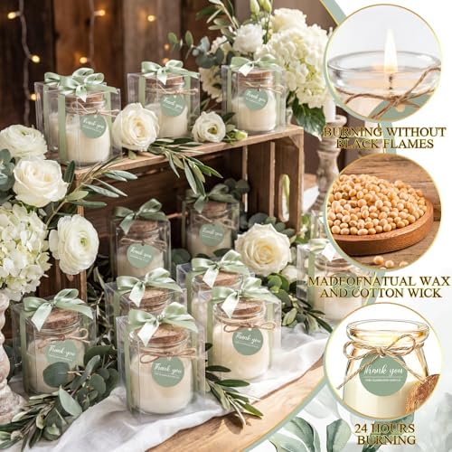 MTLEE 20 Sets Wedding Candle for Guests Sage Green Glass Jars Bridal Favor - Image 3