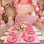Hot Pink Plastic Party Plates Set 50 Guest Disposable Pink Party Supplies - Image 6
