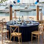 GALLETY Navy Blue Table Cloth for 5FT Round Table, Fitted Spandex 120 inch Round Tablecloth, Wrinkle Free Tables Skirt for Receptions Birthday Photography Social Events Engagement Party Decorations - Image 6