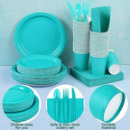 durony 350 Pieces Teal Blue Party Supplies Teal Blue Dinnerware Set Paper Plates Cup Napkins Serve 50 Guests for Birthday Wedding Baby Shower Party Family Picnic - Image 3