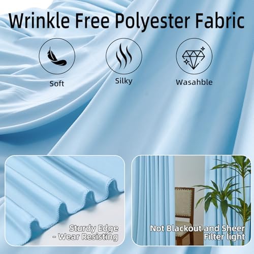 20 x 10ft Wrinkle Free Dusty Blue Backdrop Curtains for Parties Weddings, Thick Silky Polyester Fabric Backdrop Drapes, 4 Panels 5X 10 ft Photo Background Cloth for Birthday Gender Reveal Photography - Image 3