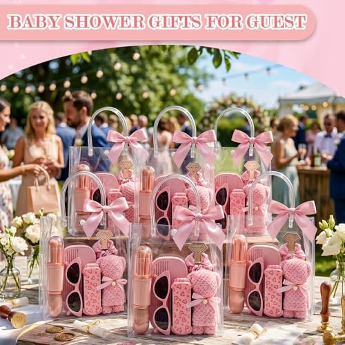 6 Sets Baby Shower Prizes for Game Winners Baby Shower Favors Gifts Including Nail Clippers Sunglasses Makeup Brushes Folding Combs Towels Hair Ties Ribbons Gift Bags - Image 5
