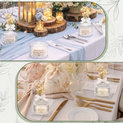 MTLEE 16 Sets Wedding Candle Favors with Lids Dried Flowers,Ivory White - Image 6