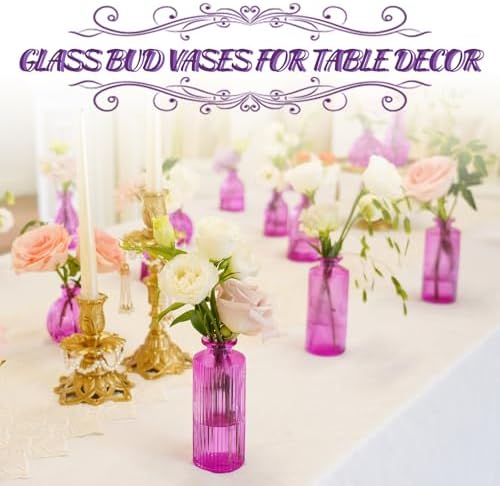 24PCS Bud Vases for Decor Cool Hot Pink Small Glass Flower Vase in Bulk Wedding Centerpieces Bridal Shower Decorations for Women - Image 5