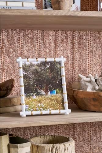 Jaye's Studio Gracie Chloe Decorative Picture Frame White Photo Frame 8x10 Gold Bamboo Frame, Glass Display Standing Picture Frames Easel Stand, Secure Fit Back, Handmade Metal Boho Frames Room Decor - Image 5
