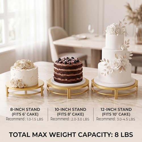 3-Piece Gold Cake Stand Set (8", 10", 12"), Elegant Metal Round Dessert Display Pedestals, Versatile Cupcake Pastry Serving Trays for Wedding, Birthday, Baby Shower Party Decor - Image 4