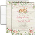 Amanda Creation Custom Baby Shower Invitations Girl, 20 Pack 5x7 Personalized Baby Girl Shower Invitations, Little Deer Woodland Design with 20 White Envelopes by AmandaCreation