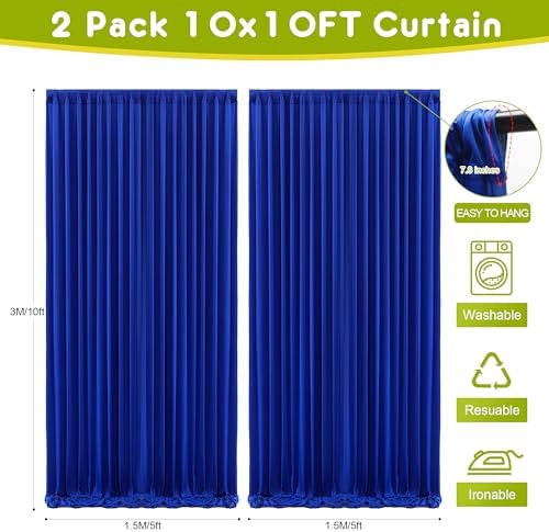 Wokceer Royal Blue Backdrop Curtain Drapes for Parties, 2Pack 10x10FT - Image 2