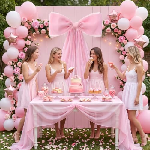 39x70 Inch Extra Large Pink Bow Decorations, Giant Tulle Bow for Wedding Backdrop, Big Coquette Room Wall Decor, Bridal Shower Baby Birthday Party Arch Supplies (Pink) - Image 5