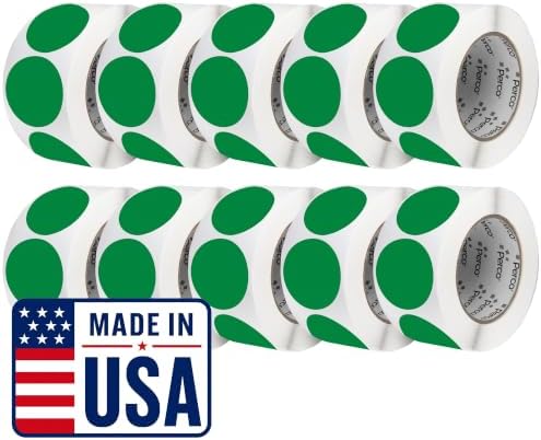 Perco Green Perforated Round Circle Dot Sticker 3-Inch Labels — 10 Rolls, 5,000 Stickers - Product Labels, Shelf Markers & Category Signage, Strong Adhesive - Made in USA by Perco