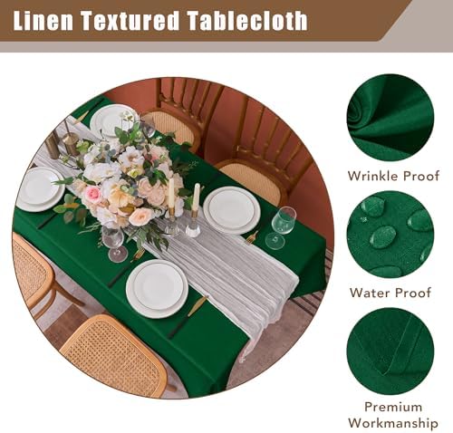 Fitable 2 Pack Hunter Green Faux Linen Tablecloths Rectangle 60x120 Inch - Image 3