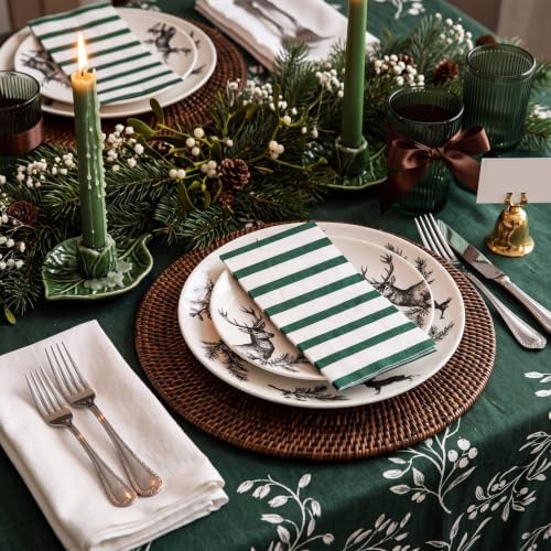 100 Pack Striped Linen-feel Napkins Bulk Striped, Green - Image 3