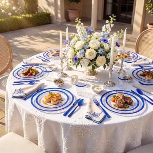 I00000 350 Pcs Dark Blue Plastic Plates Set for 50 Guests,Blue Dinnerware Include 50 Dinner Plate 50 Dessert Plate,50 Cups,50 Pre Rolled Napkins with Cutlery Set for Party Wedding - Image 6