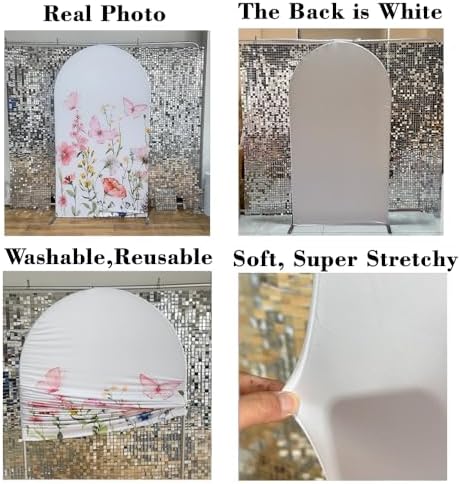 Pink Butterfly Stretchy Arched Backdrop Covers Spring Flowers for Girls Birthday Baby Shower Party Decoration Supplies(No Stand!) - Image 3