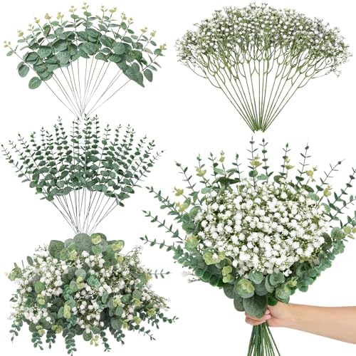 Serwalin 50PCS Mixed Eucalyptus Stems with Baby's Breath Greenery by Serwalin