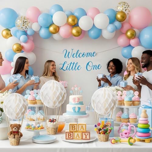 Wettarn 24 Pack Hot Air Balloon Baby Shower Table Centerpieces Party Decorations DIY Paper Lanterns Woven Baskets with Sticks for Gender Reveal Party Favor Birthday Wedding(White) - Image 6