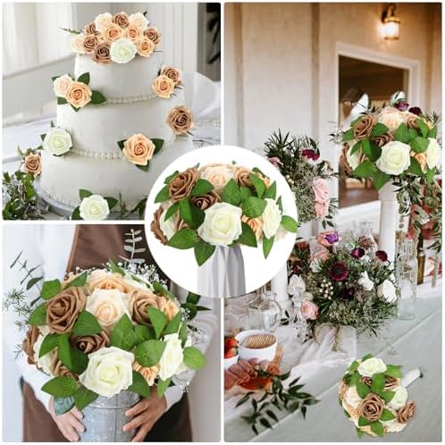 100 Pcs Artificial Rose Flowers, Nude Color - Image 6