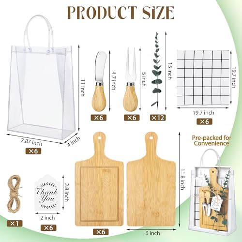 Kochorie 6 Sets Baby Shower Prizes for Game Winners 49 Pcs Square Bamboo Cheese Board Gift with Knives Spoons Gift Bags Kitchen Towels Bridal Shower Party Favors for Guests - Image 2