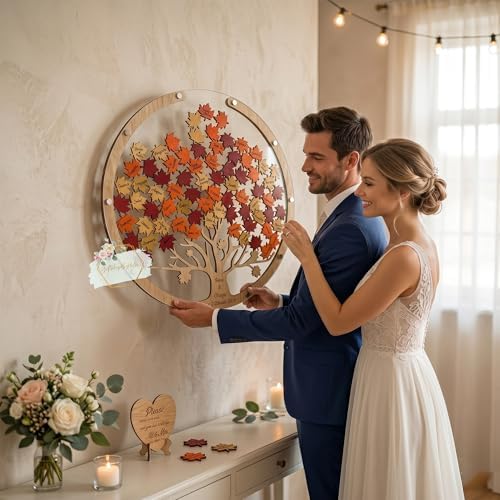 Wedding Guest Book Tree Alternative with Leaf Chips, Wooden Frame Sign-in - Image 6