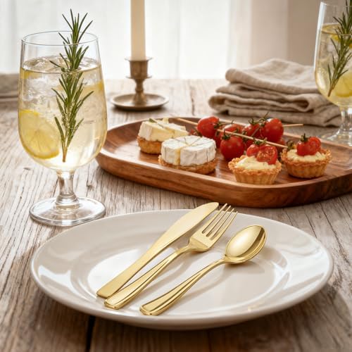 WDF 500PCS Gold Plastic Silverware Set Disposable - Gold Cutlery Set Plastic - 250Forks, 125 Spoons, 125 Knives for Party/Baby Shower/Wedding - Image 2