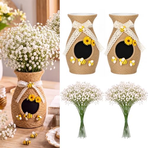2 Set Honeybee Beehive Vase Decor Include Baby Breaths by Ferrochef