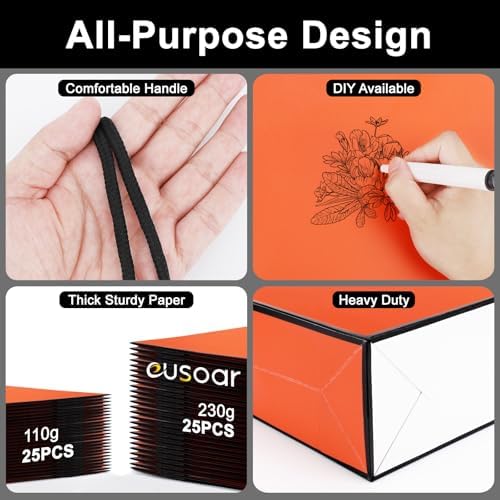 EUSOAR Birthday Gift Bag, 25pcs 12.5"x4.5"x11" Orange Paper Bags with Cloth Handles Bulk, Gift Wrap Treat Thank You Shopping Wrapping Bags for Wedding Baby Shower Birthday Party Favor - Image 3