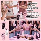 Skylety 24 Pcs Black and Pink Bow Plastic Cups with Lid Straw and Ribbon - Image 7