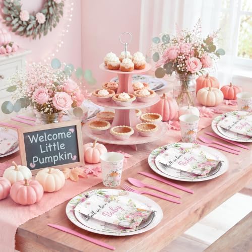 Pickmesh 400 Pcs Pink Pumpkin Baby Shower Plates and Napkins Set - Image 5