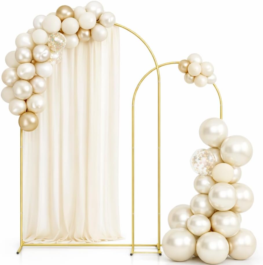 Balloon Arch Stand Set of 2 (7.2FT & 6FT) – Gold Arch Backdrop Stand for Wedding, Party Decoration, Photo Backdrop Frame with Base, Carry Bags & Accessories by Unknown