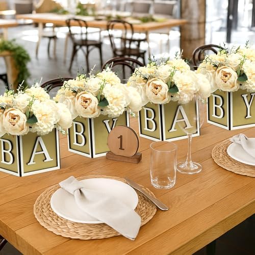 Baby Shower Boxes Decorations 4Pcs Wood Baby Blocks with Printed Baby Letter, Gold Baby Shower Centerpieces for Table, Gender Reveal Neutral Baby Shower Supplies - Image 6