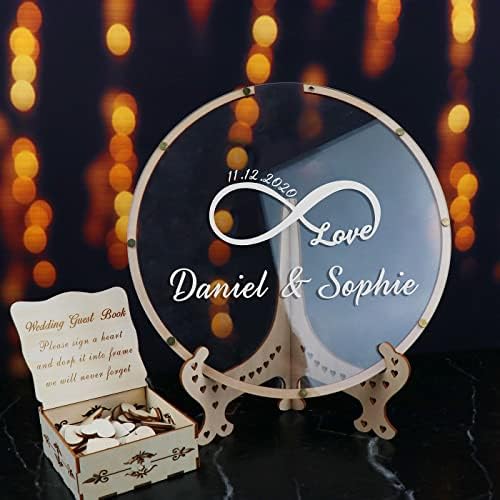 Wedding Guest Book Alternative with Box and Small Hearts,Personalized Infinity Love Round Drop Guest Sign for Rustic Wedding Decorations,Anniversary(style4, Circular) - Image 4