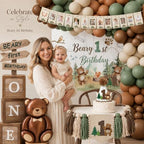 Beary First Birthday Decorations for Boy, All-In-One Woodland Bear Themed 1st Birthday Party Decorations Kit, Forest Bear Backdrop Balloon Garland Box Banner for Beary 1st Birthday Decorations Boy - Image 4