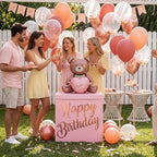 28in Extra Large Birthday Gift Box with Big Bear Foil Balloon and 12in Rose Gold Balloon Set Jumbo Giant Gift Box Decoration Kit with Happy Birthday Stickers - Image 6