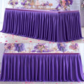 Partisky Purple Polyester Table Skirt for Rectangle Tables 14ft, Wrinkle Resistant Pleated Ruffle Table Cloth for Banquet Wedding Trade Baby Shower Display Gift Dining Table by Partisky