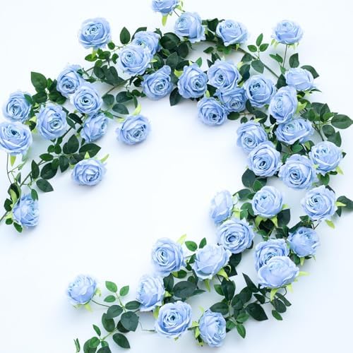 2Pcs 12Ft Bendable Flower Garland Faux Rose Vine for Wedding Decor,Blue by zhixinyue
