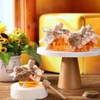 Funnymoom 30 Set 2.5oz Plastic Mini Honey Jars with Wooden Dipper and Muslin Cloth Covers Honey Jars with Gold Lids Hang Tags Decorative Jute Rope for Wedding Birthday Party (Bee) - Image 4