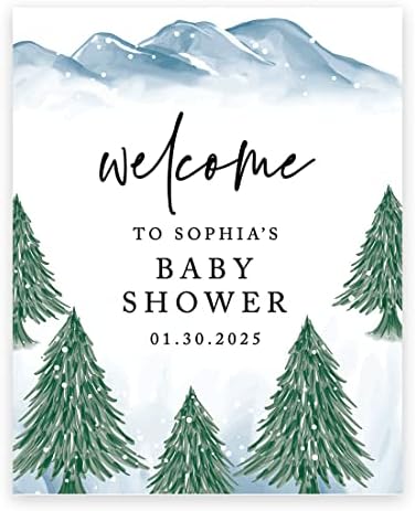 Andaz Press Custom Large Baby Shower Welcome Sign, 16" x 20", Winter Woodland Forest Personalized Canvas Welcome Sign, Signage Gender-Neutral Canvas Sign for Baby Sprinkle, Baby Shower Decorations by AndazPress