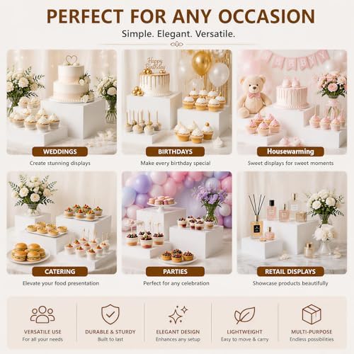 Buffet Risers and Stands Set of 6, White Acrylic Dessert Table Display Risers Set for Cakes, Cupcakes, desserts and Party Food, Stackable food display risers for party Weddings and Retail Displays - Image 7