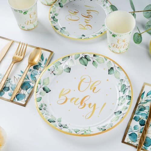 350PCS Sage Greenery Baby Shower Party Supplies for 50 Guests - Image 3