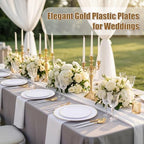 DaYammi 150Pcs Gold Plastic Plates with Disposable Silverware,White Gold Disposable Dinnerware Set - 30 Dinner Plate,30 Dessert Plate,90 Gold Cutlery with White Handles,Fancy Plates for Party Wedding - Image 5